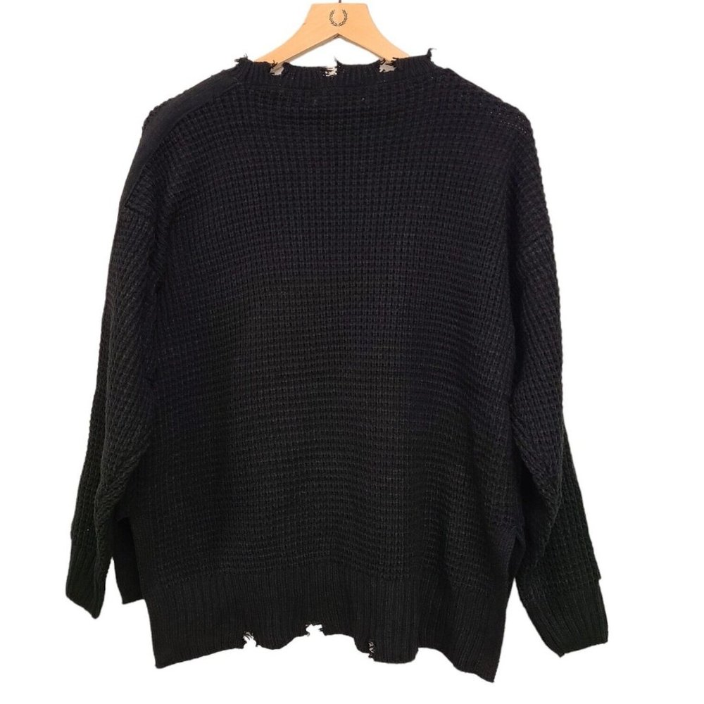 Zenana Sweater Womens Large Black Distressed Shaker Knit Pullover Boxy Fit - Picture 2 of 6